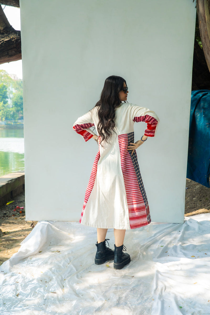 Side Panelled Dress + Palazzo Set (2 Piece Set) cotton,gamcha kurta/kurta set by 145 East in red, white for women in Singapore