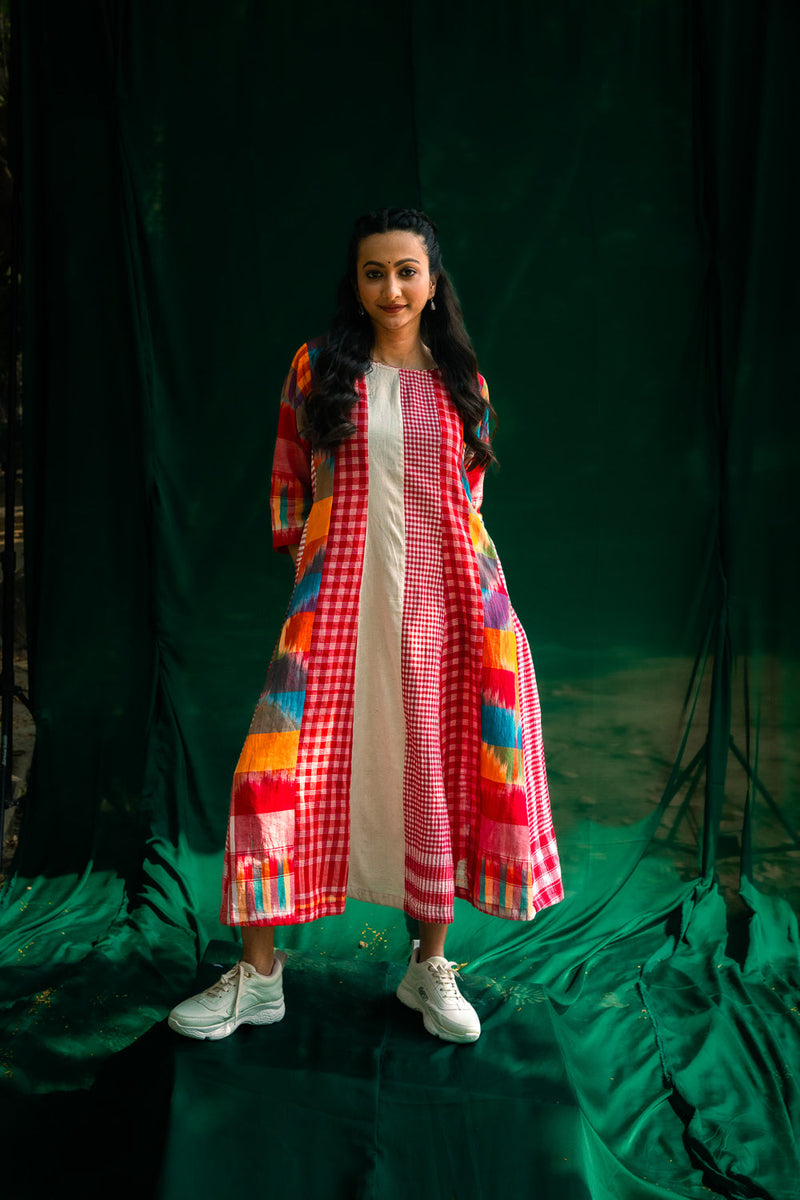 The Cloud Cluster 16 Panelled Set gamcha co-ord set by 145 East in multicolour, red, white for women in Singapore
