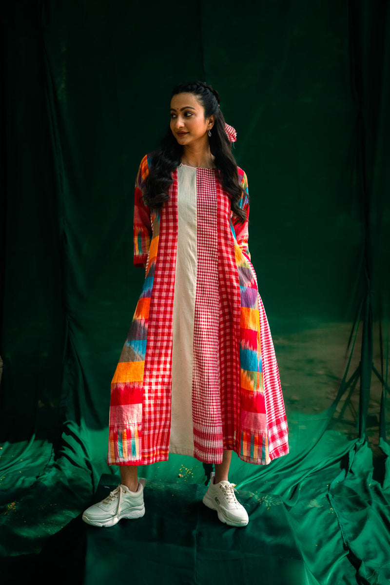 The Cloud Cluster 16 Panelled Set gamcha co-ord set by 145 East in multicolour, red, white for women in Singapore