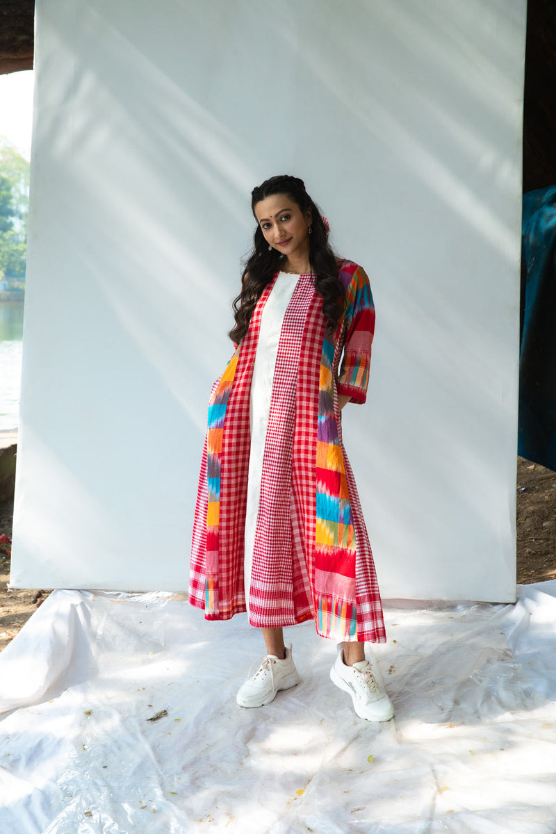 The Cloud Cluster 16 Panelled Set gamcha co-ord set by 145 East in multicolour, red, white for women in Singapore