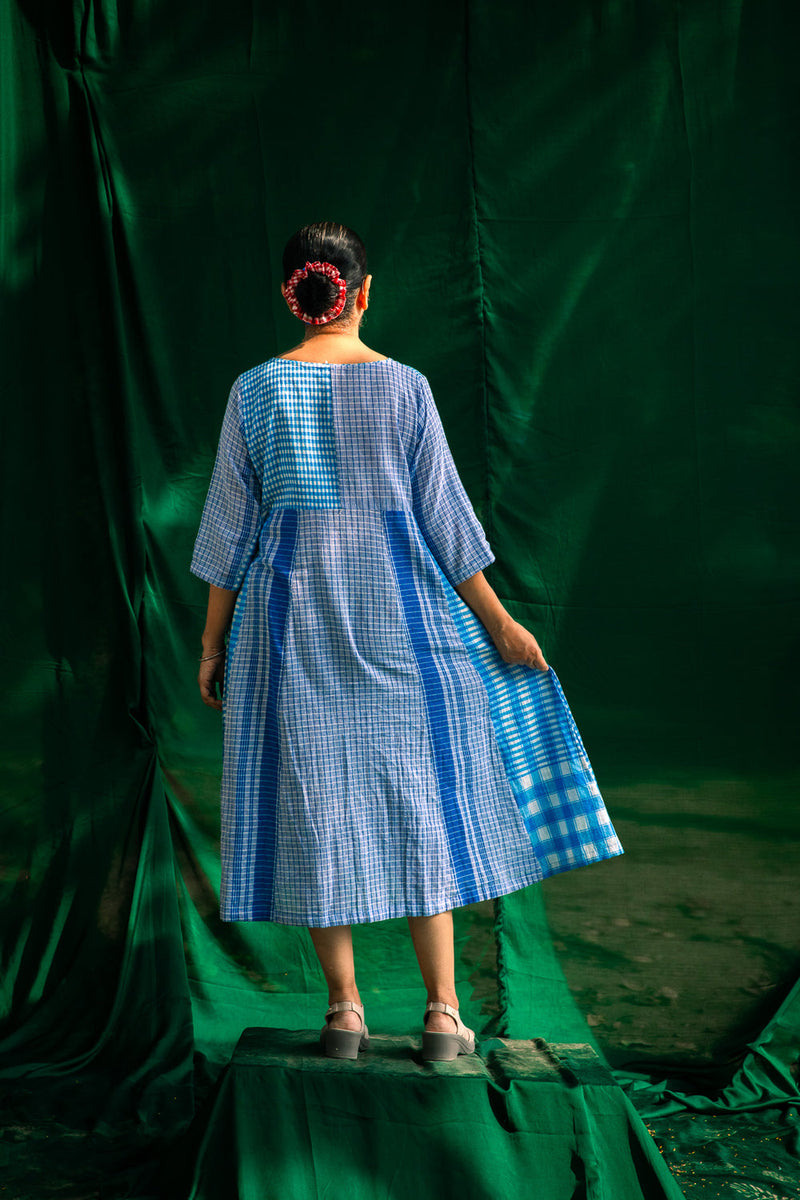 Blue Side Panelled Embroidered Dress gamcha dress by 145 East in blue for women in Singapore