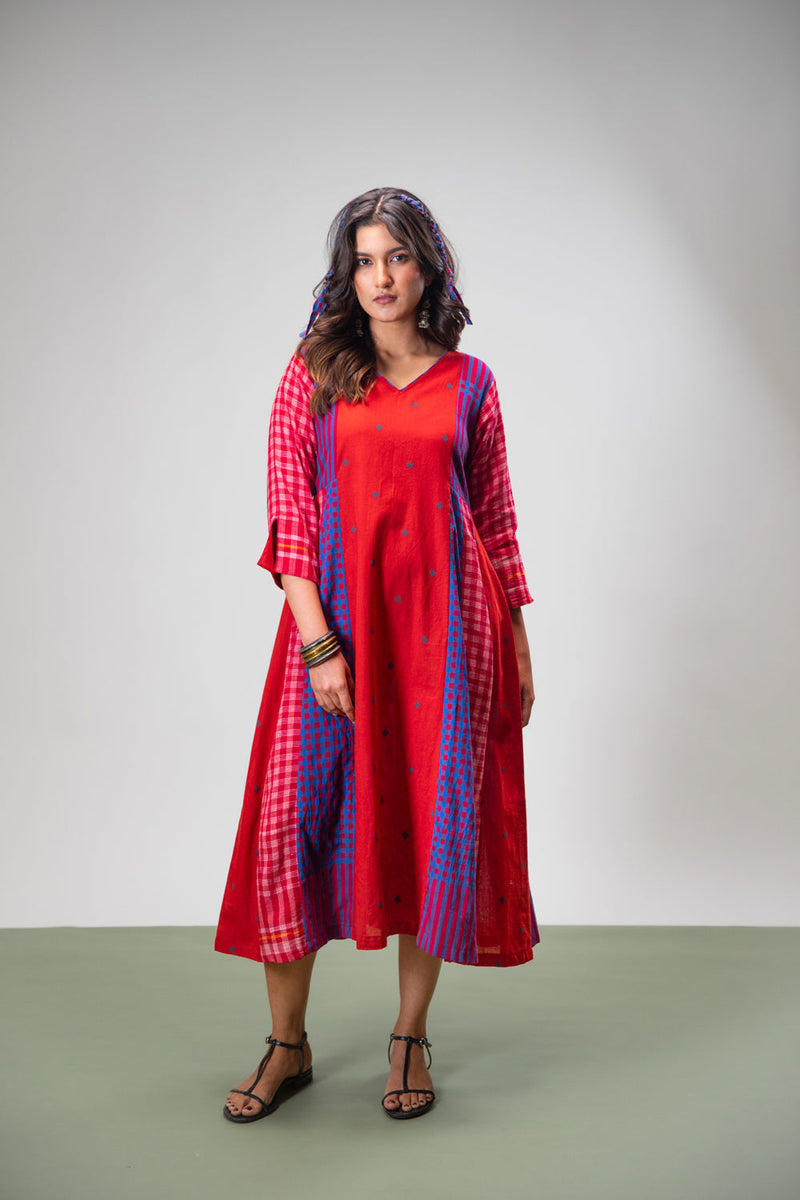 Amethyst Dress cotton,gamcha dress by 145 East in red, purple for women in Singapore