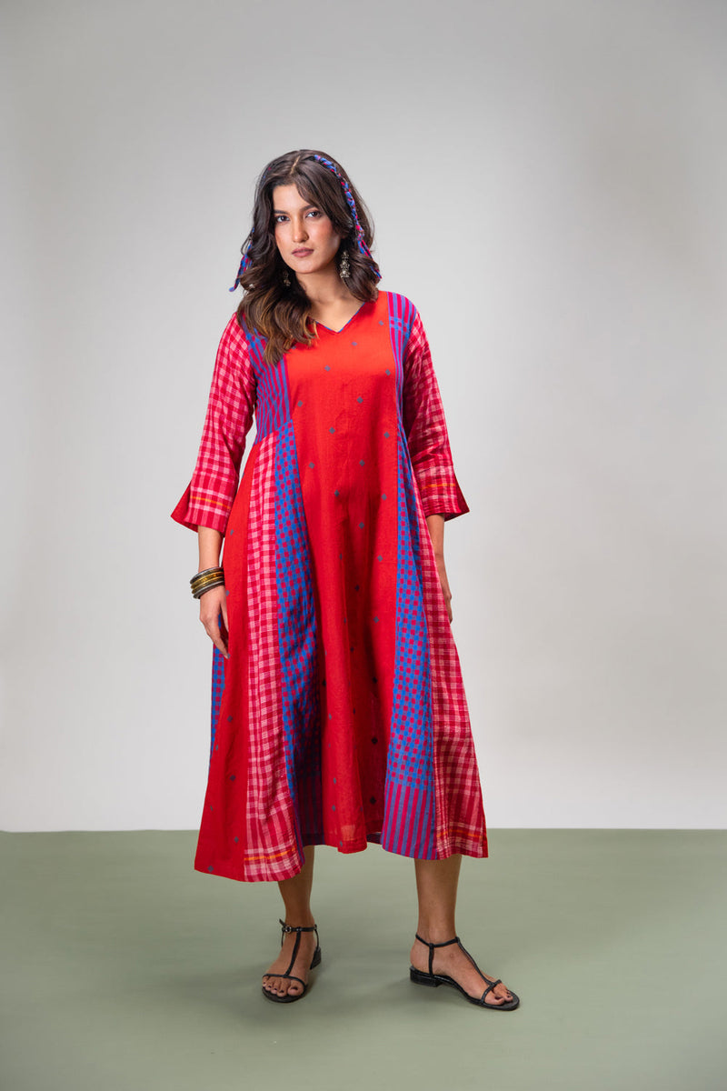 Amethyst Dress cotton,gamcha dress by 145 East in red, purple for women in Singapore