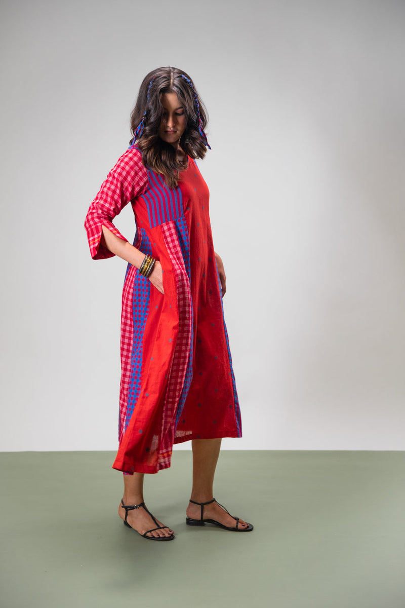 Amethyst Dress cotton,gamcha dress by 145 East in red, purple for women in Singapore