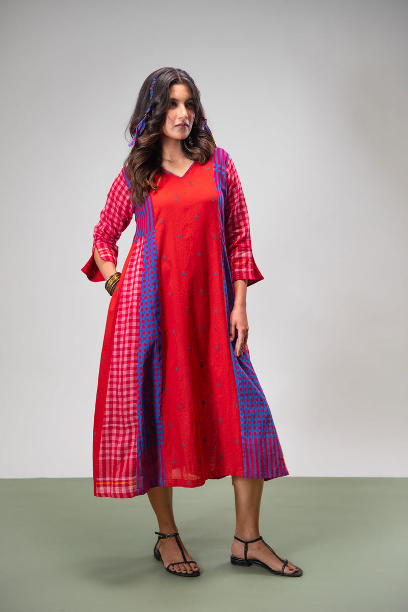 Amethyst Dress cotton,gamcha dress by 145 East in red, purple for women in Singapore