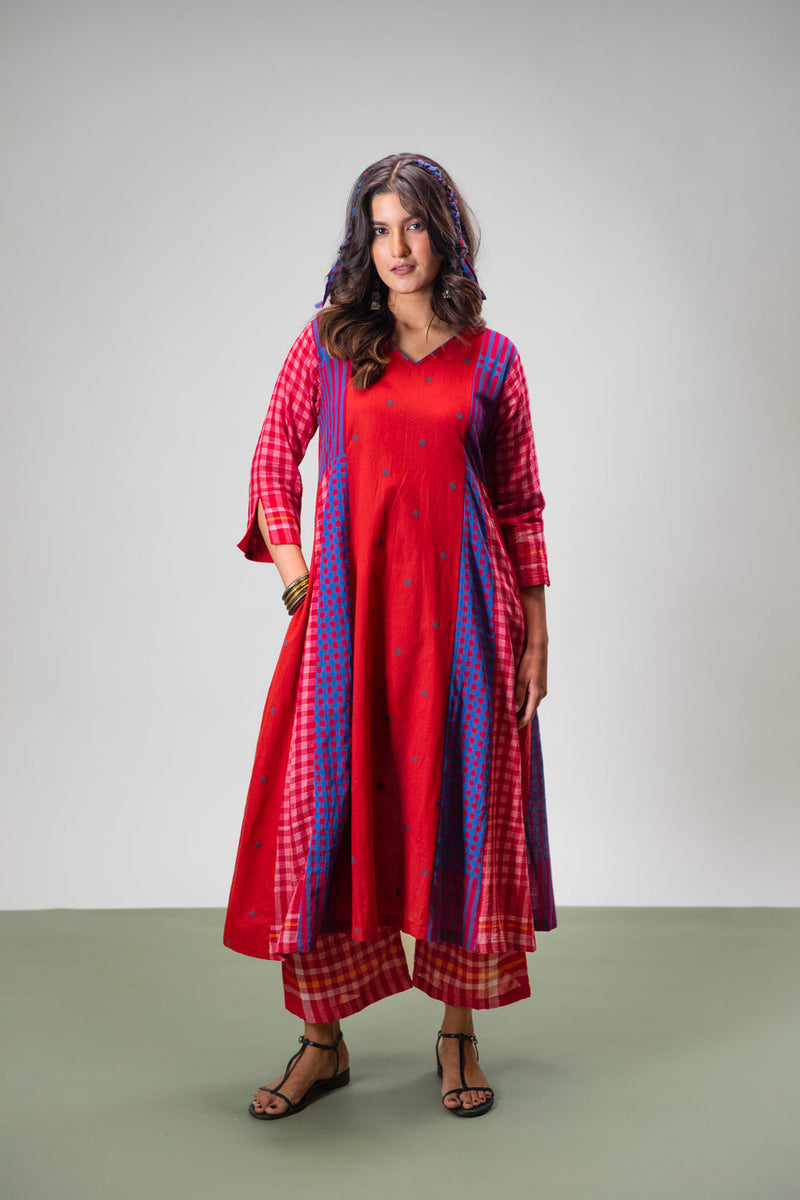 Amethyst Set (Dress + Palazzo) cotton,gamcha co-ord set by 145 East in red, purple for women in Singapore