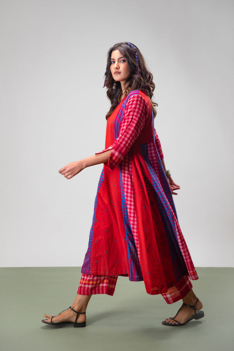 Amethyst Set (Dress + Palazzo) cotton,gamcha co-ord set by 145 East in red, purple for women in Singapore