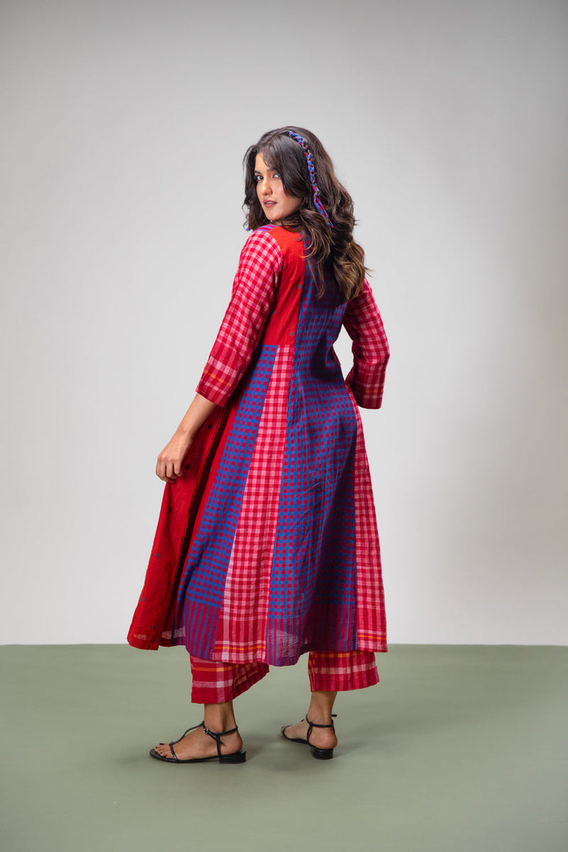 Amethyst Set (Dress + Palazzo) cotton,gamcha co-ord set by 145 East in red, purple for women in Singapore