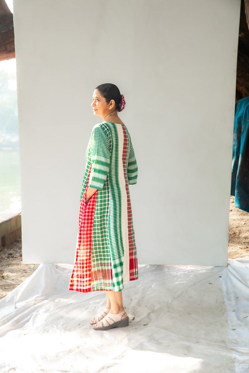 The Green Beret 16 Panelled Set cotton,gamcha co-ord set by 145 East in green for women in Singapore
