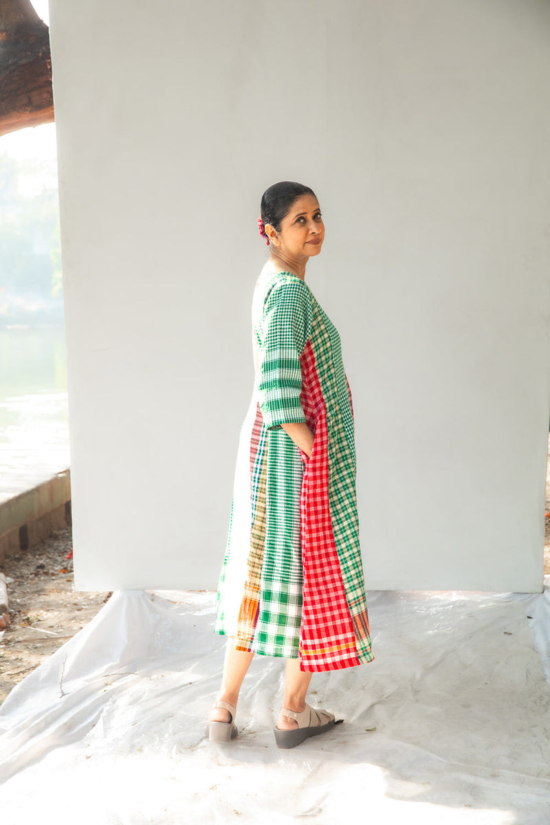 The Green Beret 16 Panelled Set cotton,gamcha co-ord set by 145 East in green for women in Singapore