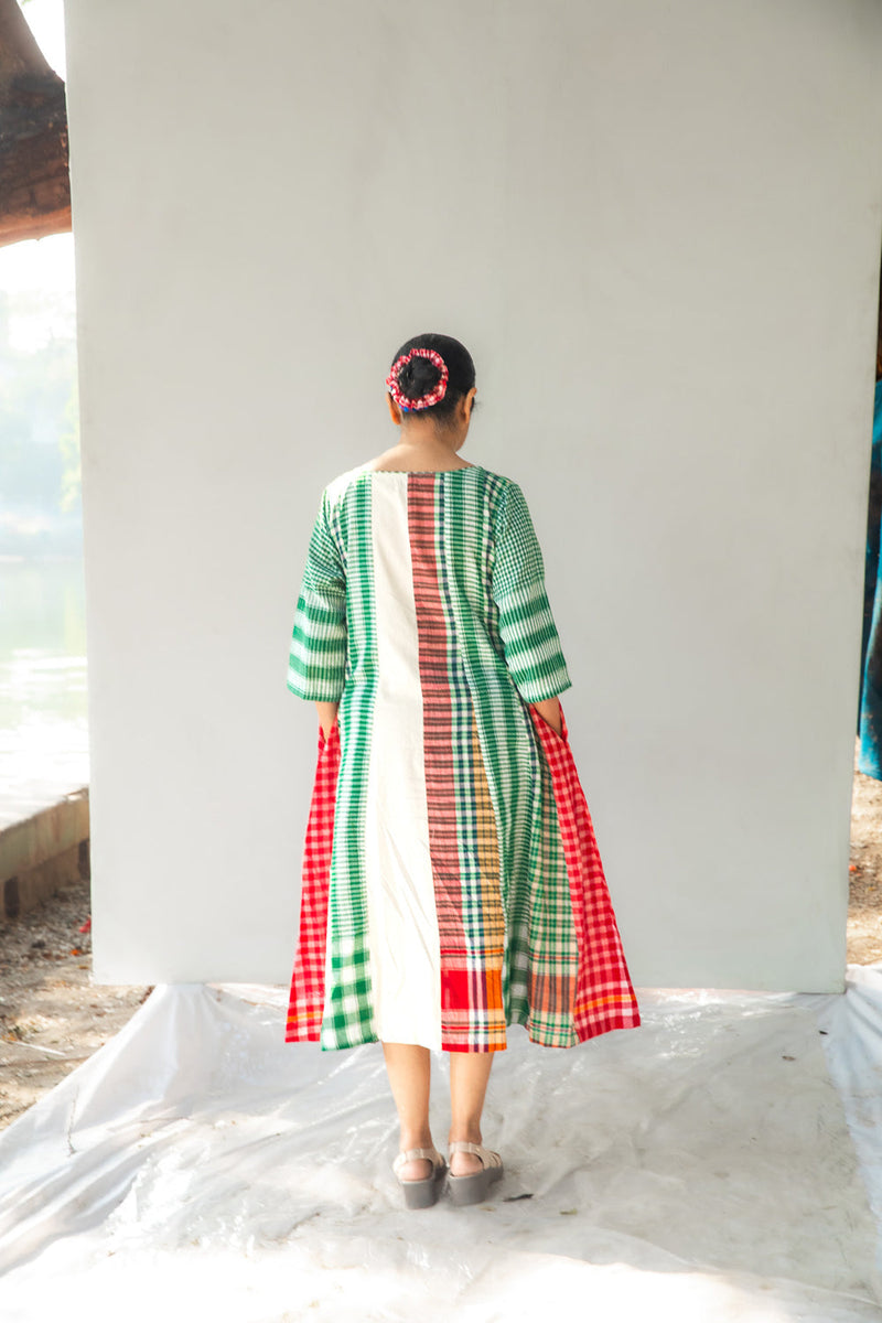 The Green Beret 16 Panelled Set cotton,gamcha co-ord set by 145 East in green for women in Singapore