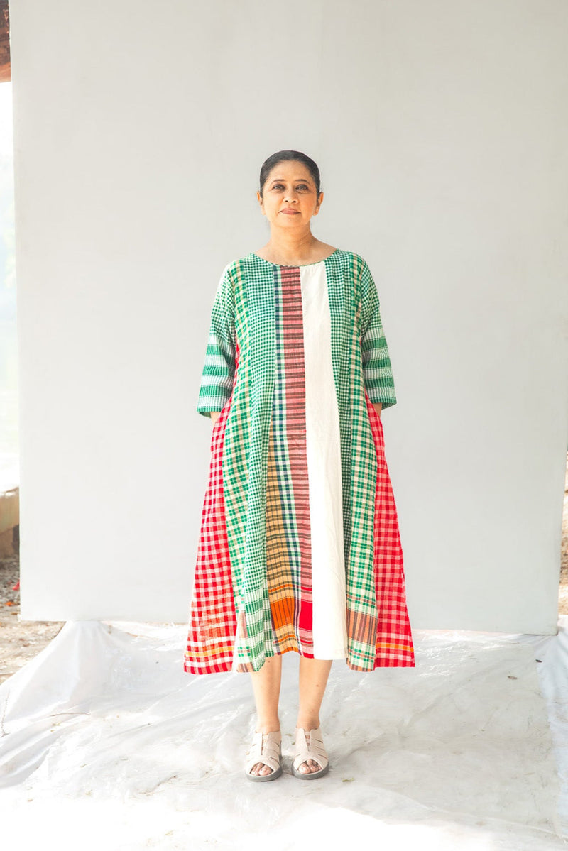 The Green Beret 16 Panelled Set cotton,gamcha co-ord set by 145 East in green for women in Singapore