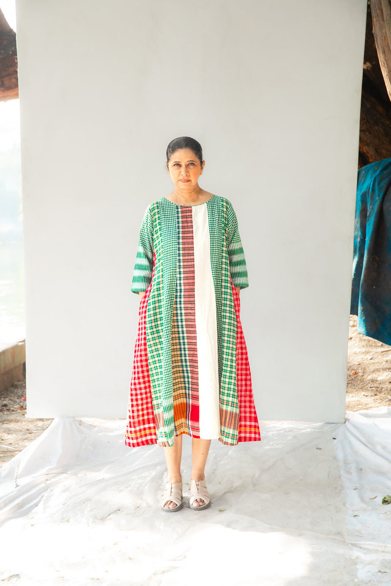 The Green Beret 16 Panelled Set cotton,gamcha co-ord set by 145 East in green for women in Singapore