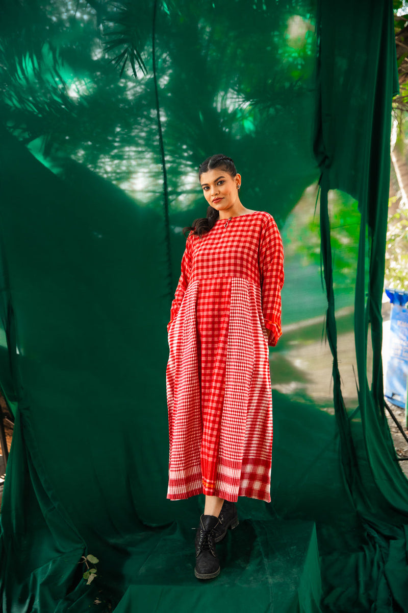 Side Panelled Big Book Red Dress gamcha dress by 145 East in red for women in Singapore