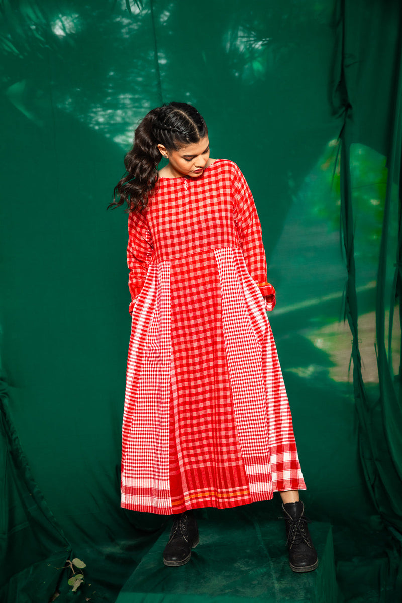 Side Panelled Big Book Red Dress gamcha dress by 145 East in red for women in Singapore
