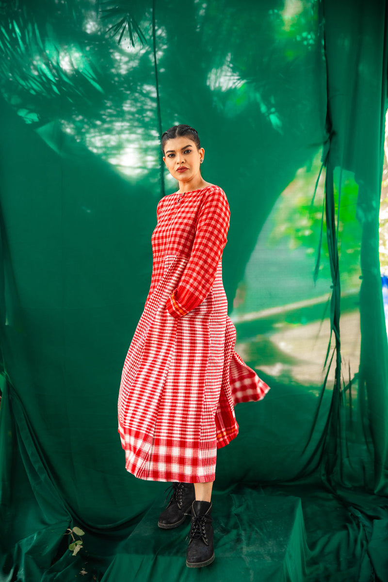 Side Panelled Big Book Red Dress gamcha dress by 145 East in red for women in Singapore