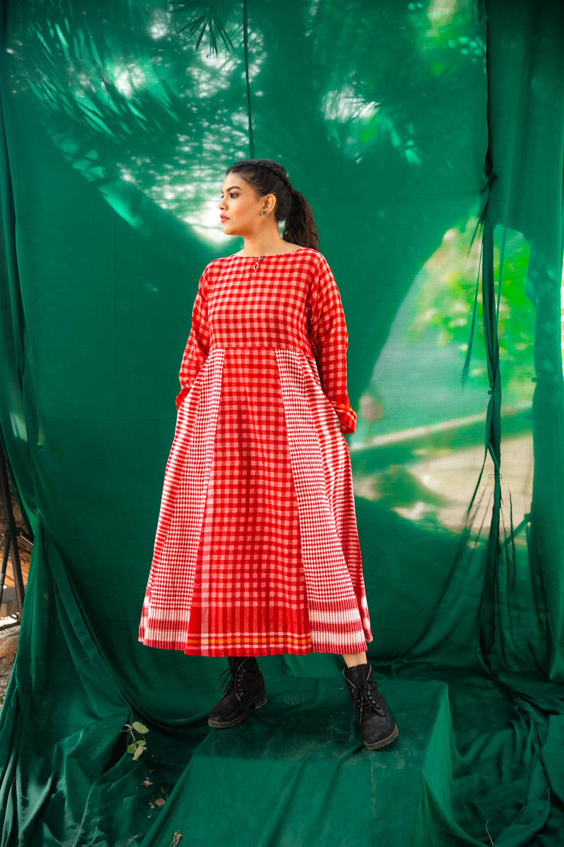 Side Panelled Big Book Red Dress gamcha dress by 145 East in red for women in Singapore