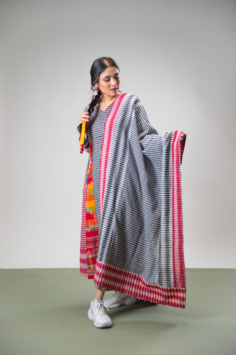 Halo Dress + Palazzo + Dupatta Set gamcha co-ord set by 145 East in black, red, multicolour for women in Singapore