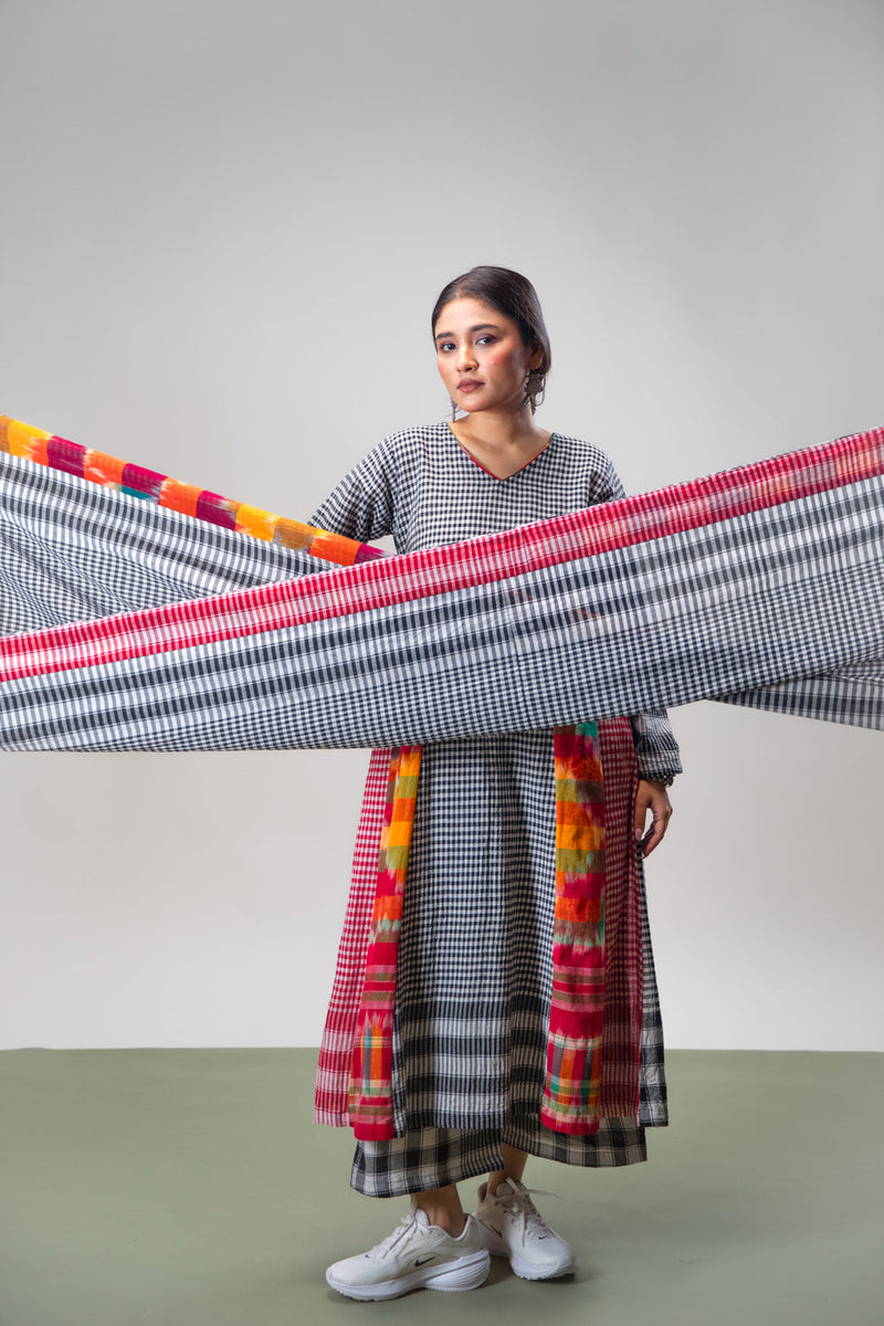 Halo Dress + Palazzo + Dupatta Set gamcha co-ord set by 145 East in black, red, multicolour for women in Singapore