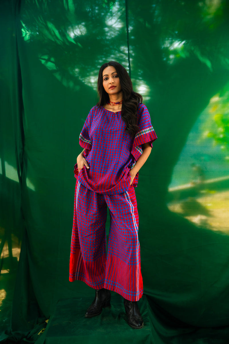 Purple Kaftan Top - Palazzo Set gamcha co-ord set by 145 East in purple for women in Singapore