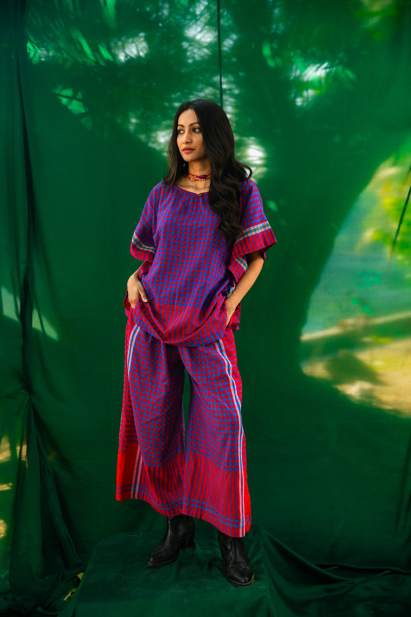 Purple Kaftan Top - Palazzo Set gamcha co-ord set by 145 East in purple for women in Singapore