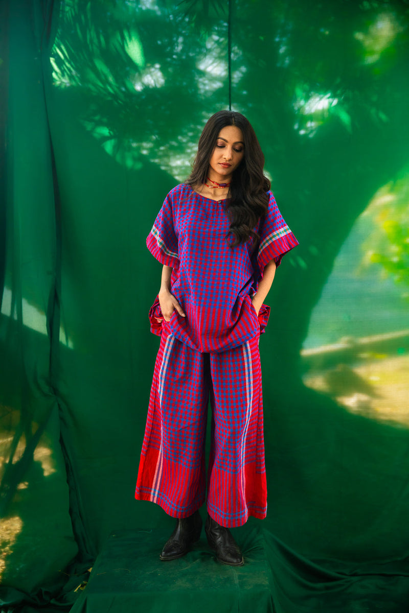 Purple Kaftan Top - Palazzo Set gamcha co-ord set by 145 East in purple for women in Singapore