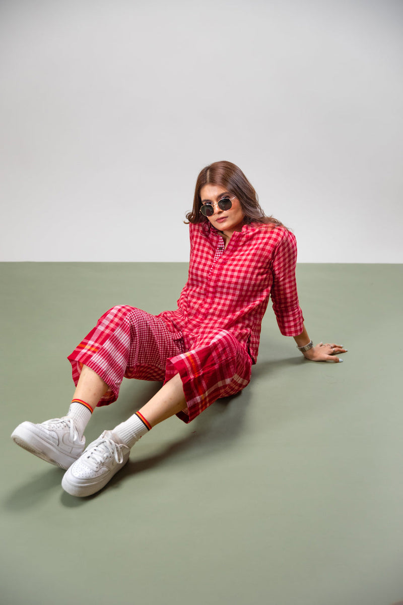 Terra Set gamcha co-ord set by 145 East in red for women in Singapore