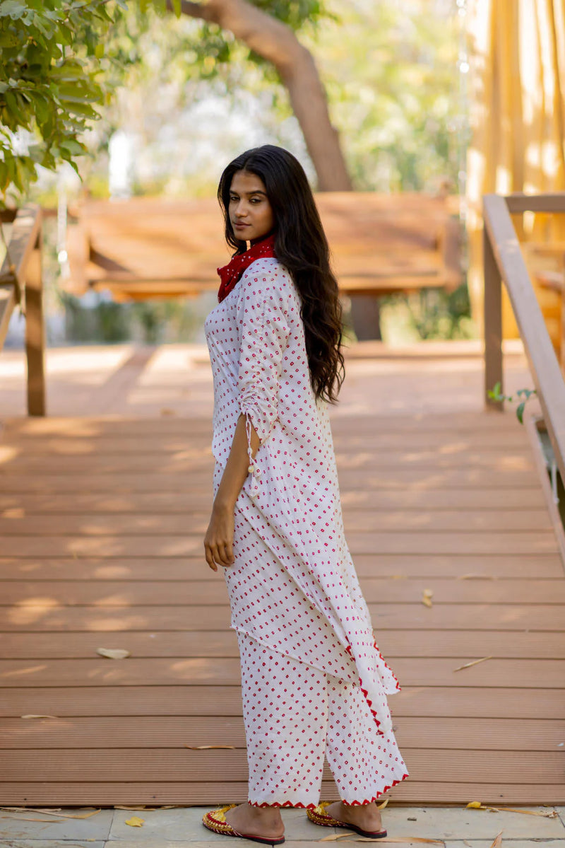 2 PC COWL KURTA SET-WHITE silk by Dyelogue in white color for women in Singapore