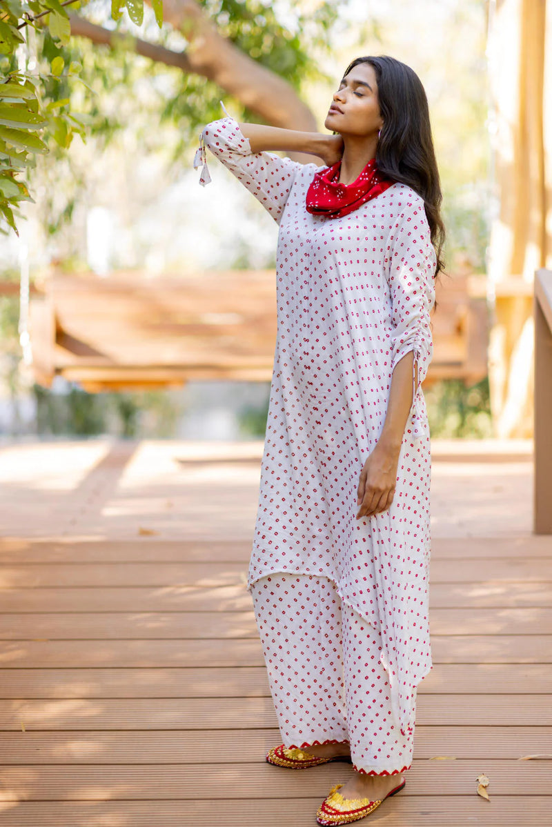 2 PC COWL KURTA SET-WHITE silk by Dyelogue in white color for women in Singapore