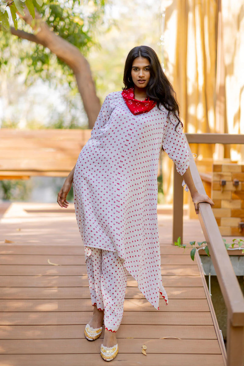 2 PC COWL KURTA SET-WHITE silk by Dyelogue in white color for women in Singapore