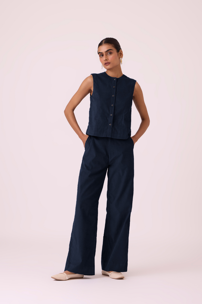 Hatchi Blue Corduroy Pants corduroy by The Summer House in blue color for women in Singapore
