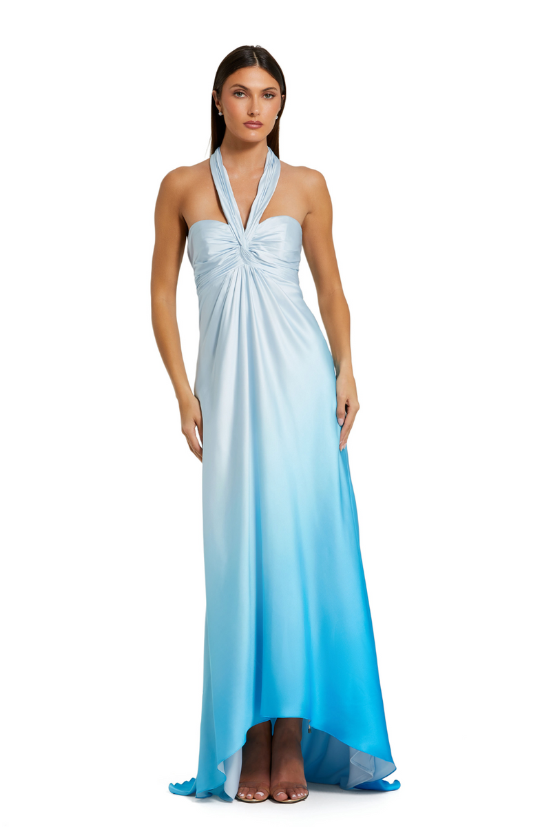 68501-Halter Neck Gown-Blue Ombre by Mac Duggal in blue color for women in Singapore