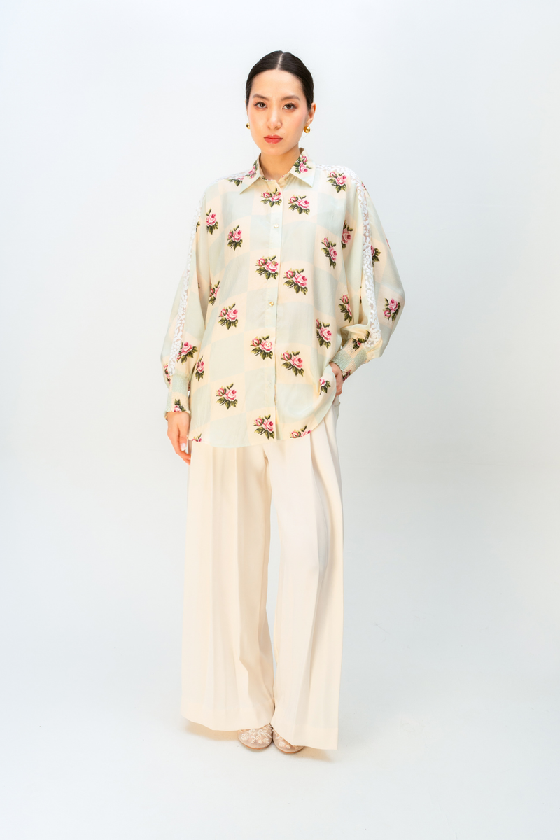 MORNING SONG SHIRT silk top/shirt by Ode to Odd in green for women in Singapore