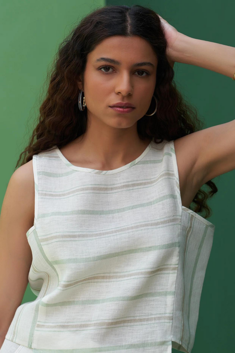 Jiho Striped Linen Crop Top
- Mint linen by Manan in mint color for women in Singapore