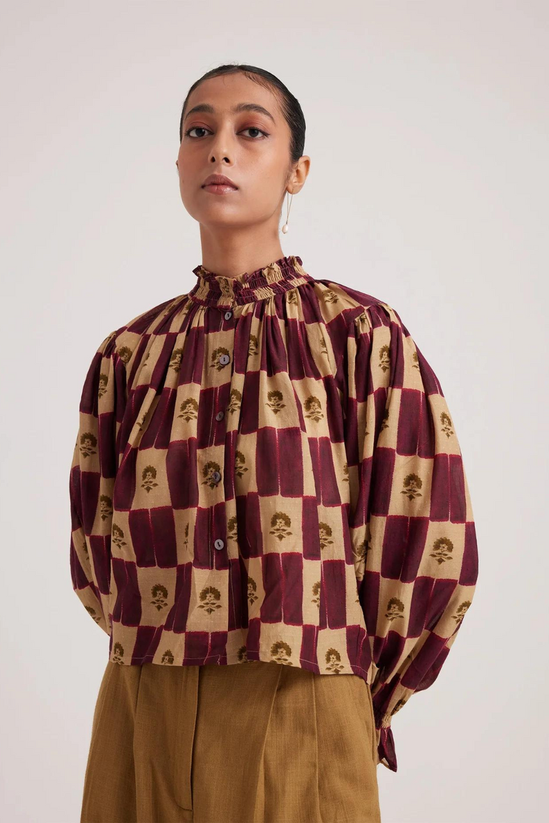 Elsa Top-Stamp Checks cotton by CORD for women in Singapore