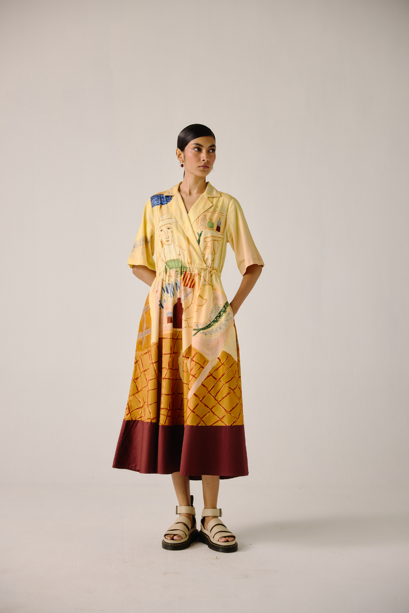 Print Blocked Dress - Fisherman cotton by CORD for women in Singapore