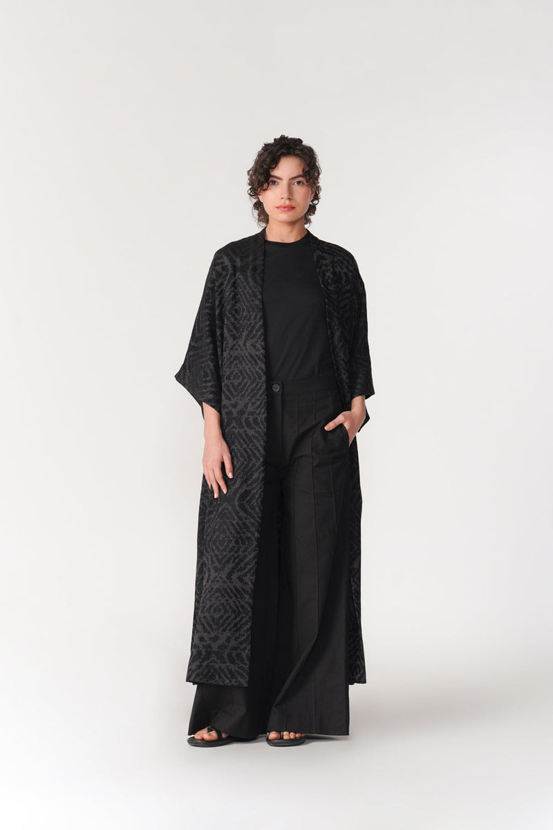 Jacquard Kimono Sleeve Overlay viscose cotton jacket/overlay by Turn Black in black for women in Singapore