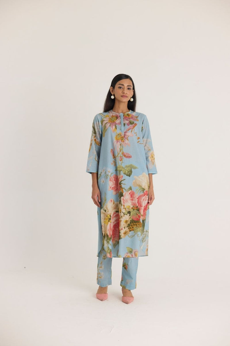 TAFFY LONG COTTON KURTA SET cotton by Yam in blue color for women in Singapore