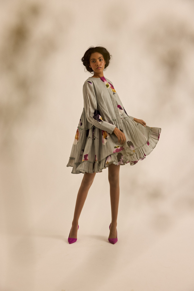 Florentina Dress mul dress by Khara Kapas in ash gray for women in Singapore