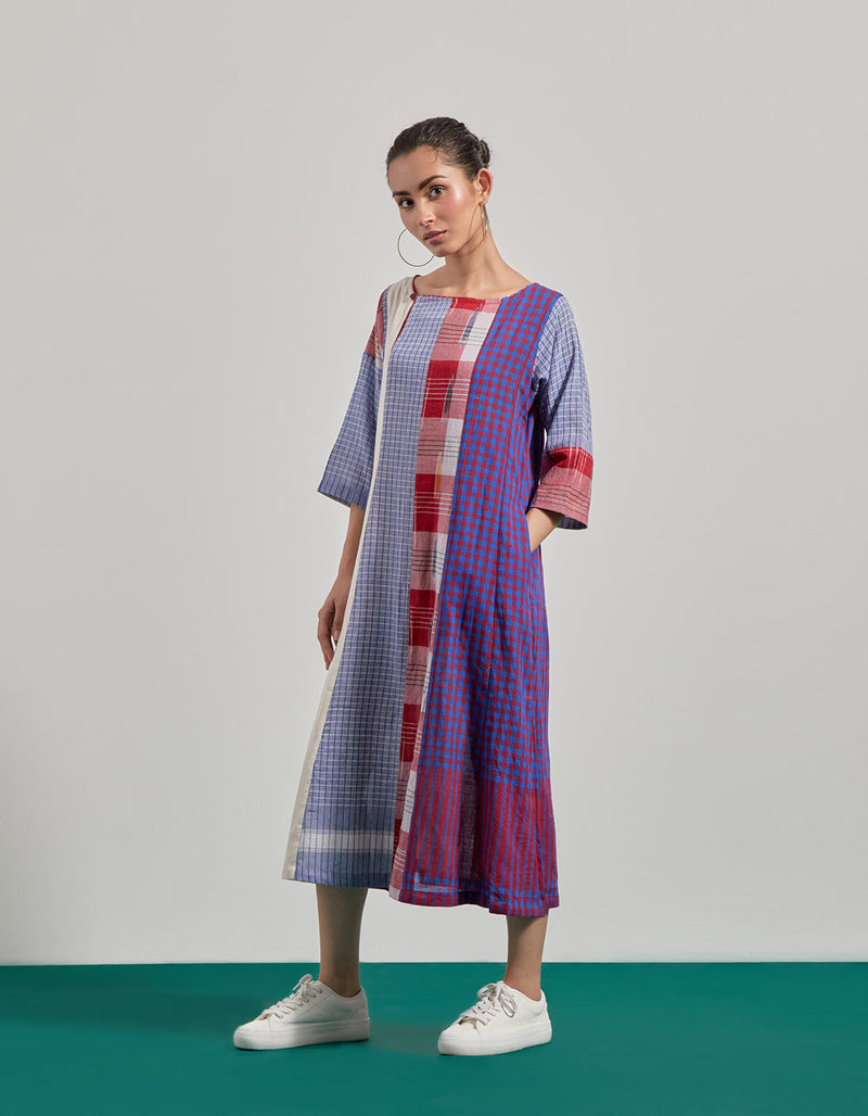 Skylark Dress gamcha dress by 145 East in blue, purple, red for women in Singapore