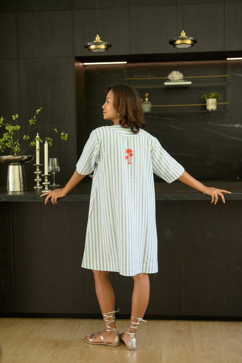 Tide Palm Dress linen dress by Zanzibar Living in multicolor for women in Singapore