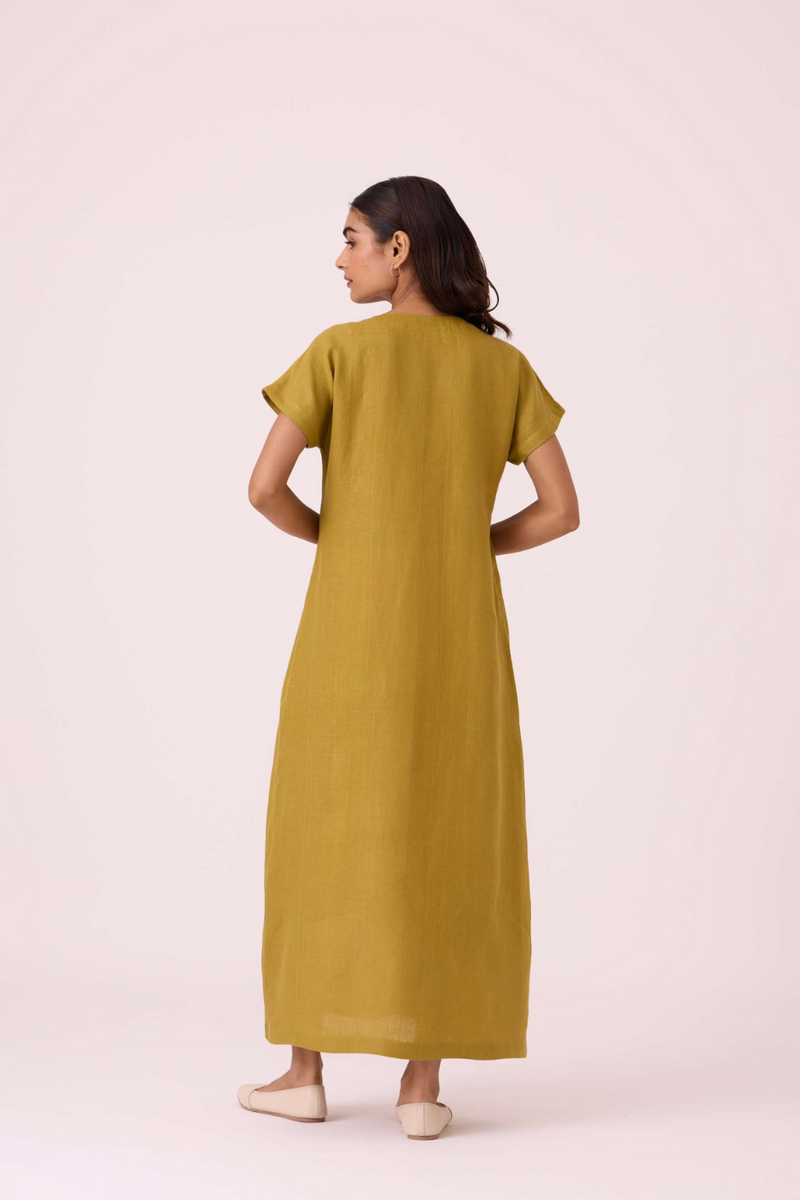 Liza Olive Linen Dress linen by The Summer House in mauve color for women in Singapore