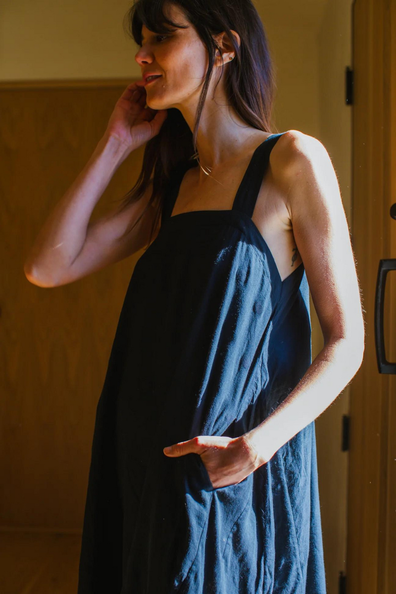 Everywhere Dress/ Vacation dress / Weekend dress-Black 100% cotton by World of Crow in black color for women in Singapore
