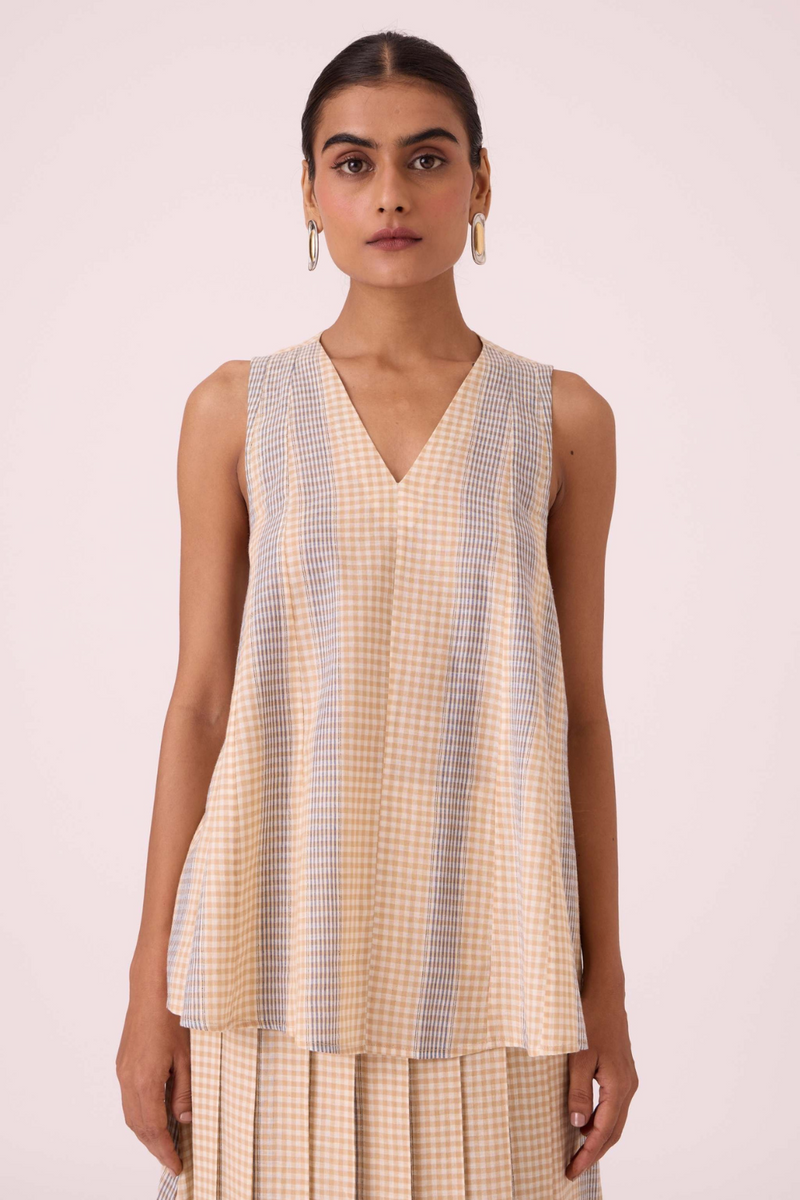 Nastasya Beige Handwoven Top cotton by The Summer House in beige color for women in Singapore
