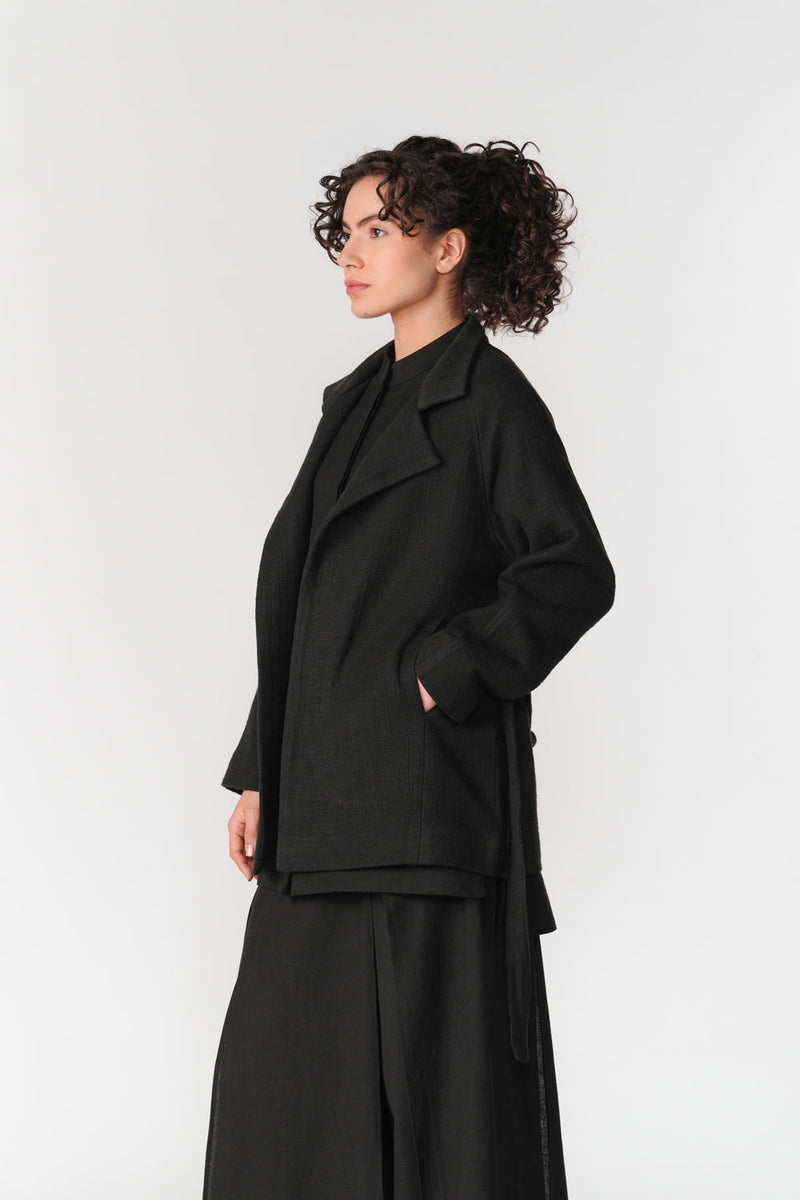 Chenille Short Overcoat jacket/overlay by Turn Black in black for women in Singapore