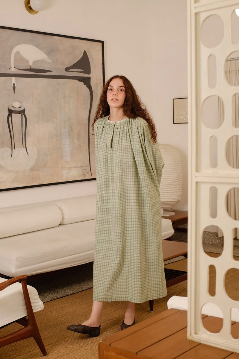 Vienna Dress handwoven cotton dress by MASON AND MILL in green for women in Singapore