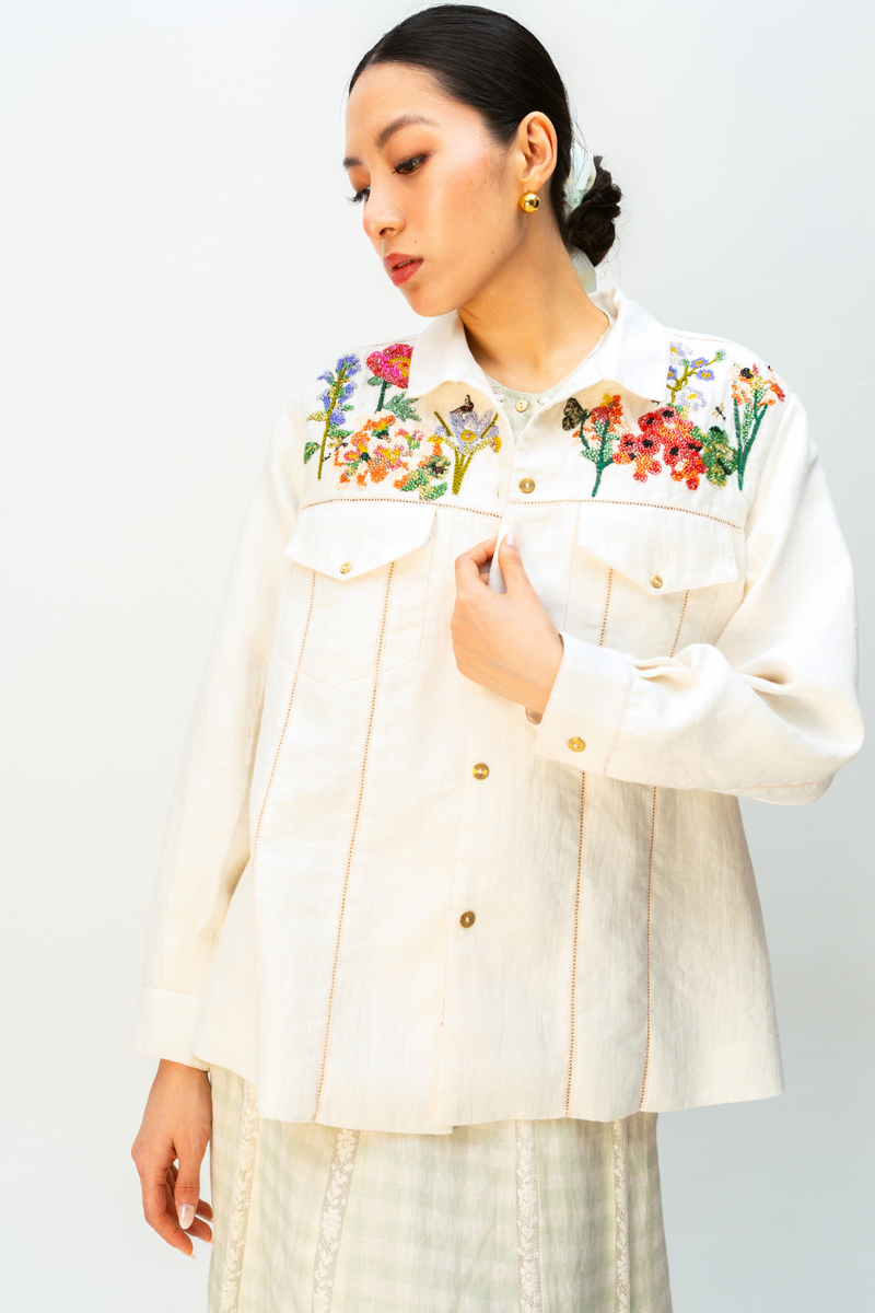 LUSH MEMORY JACKET linen jacket/overlay by Ode to Odd in off white for women in Singapore