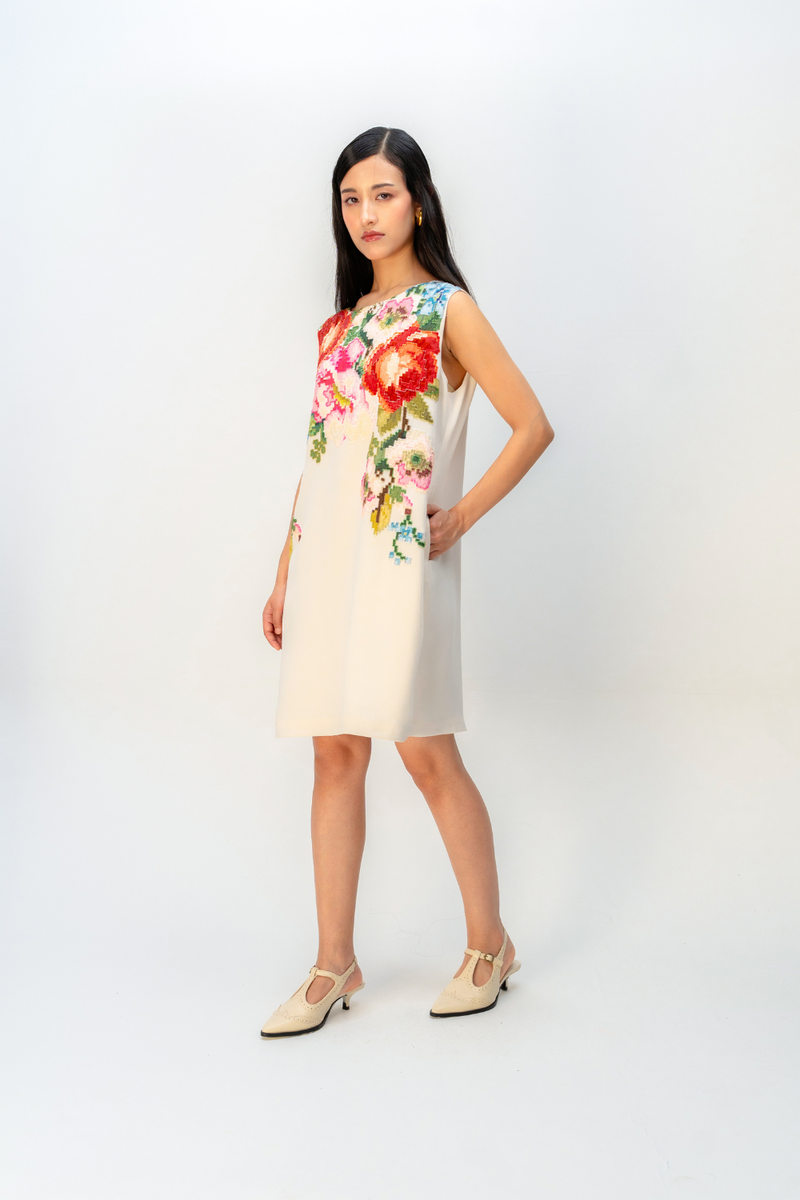 ROSEGARDEN DRESS crepe dress by Ode to Odd in off white for women in Singapore