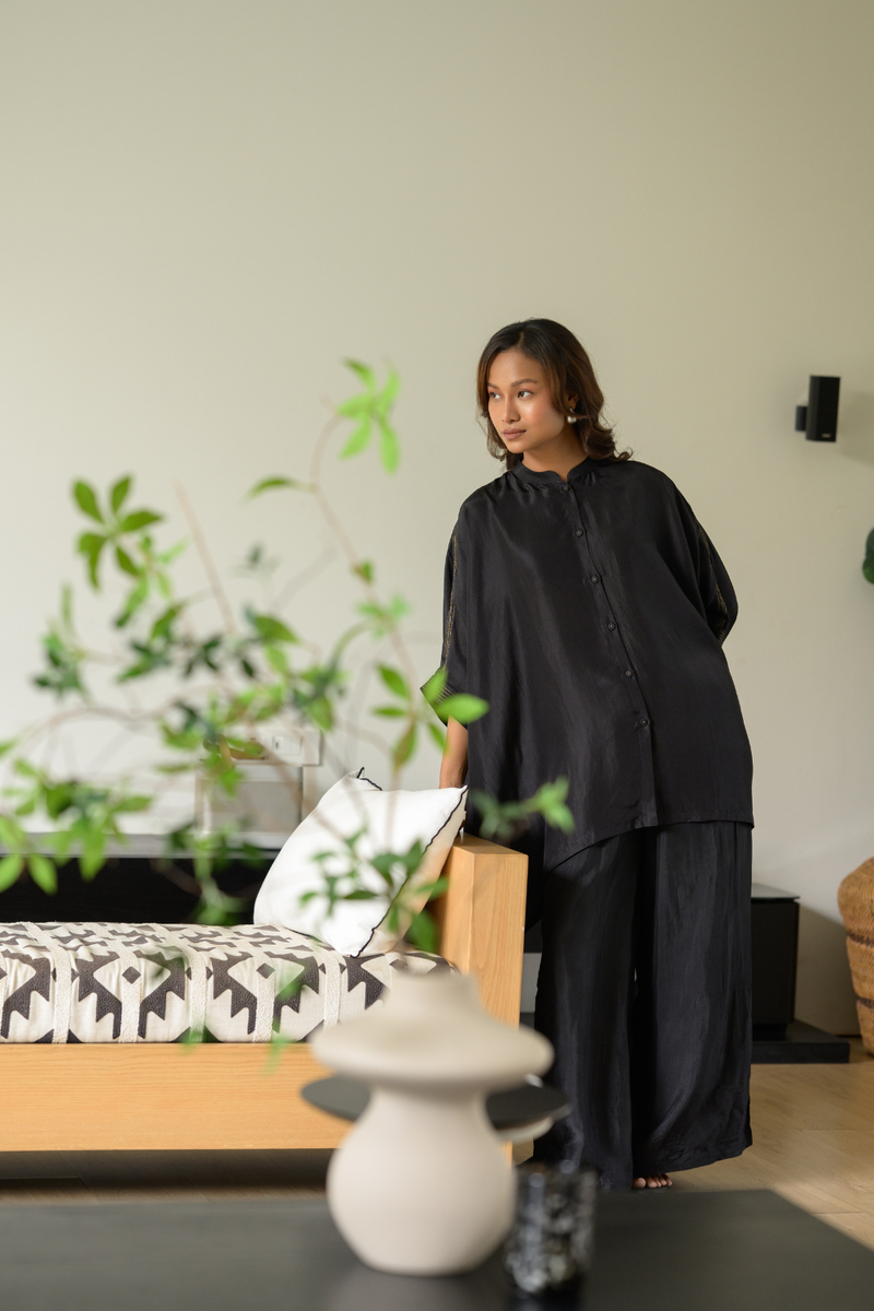 Nighfall Silk Kaftan silk tunics/kaftan by Zanzibar Living in black for women in Singapore