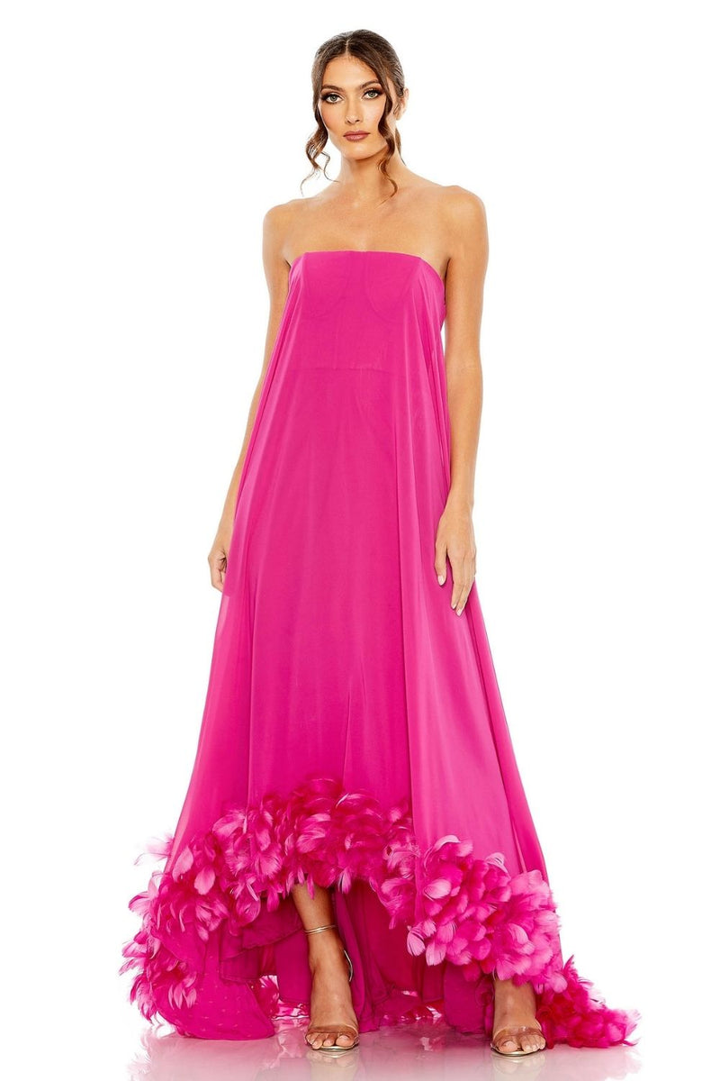 MD-13001 Tube Feathered Dress-Pink chiffon by Mac Duggal in pink color for women in Singapore